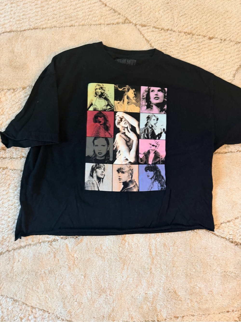 Taylor Swift Black Crop Tee with Multicolor Photo Grid